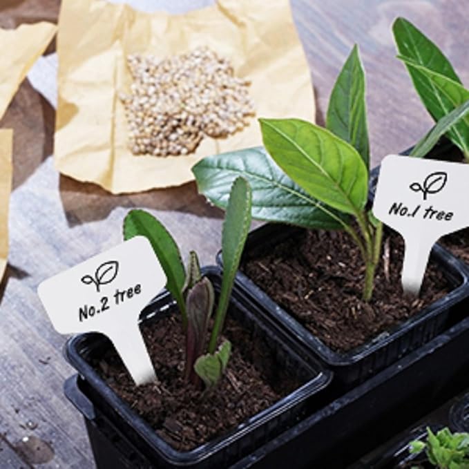 KINGLAKE GARDEN Plant Labels,100PCS 4 Inch Plant Name Tags,T-Type Garden Markers,Nursery Plastic Tags for Outdoor Garden Waterproof,Plant Label Stakes with Permanent Marking Pen
