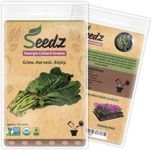 Organic Collard Greens Seeds, APPR. 125, Georgia Collard Greens, Heirloom Vegetable Seeds, Certified Organic, Non GMO, Non Hybrid, USA