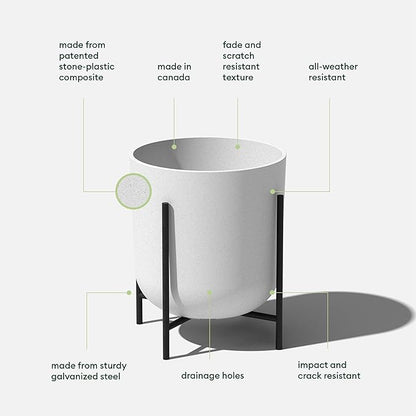 Veradek Mason Series Raised Lima Planter - Round Planter for Patio/Balcony | Plastic-Stone Composite w/Metal Plant Stand | Modern Décor for Plants