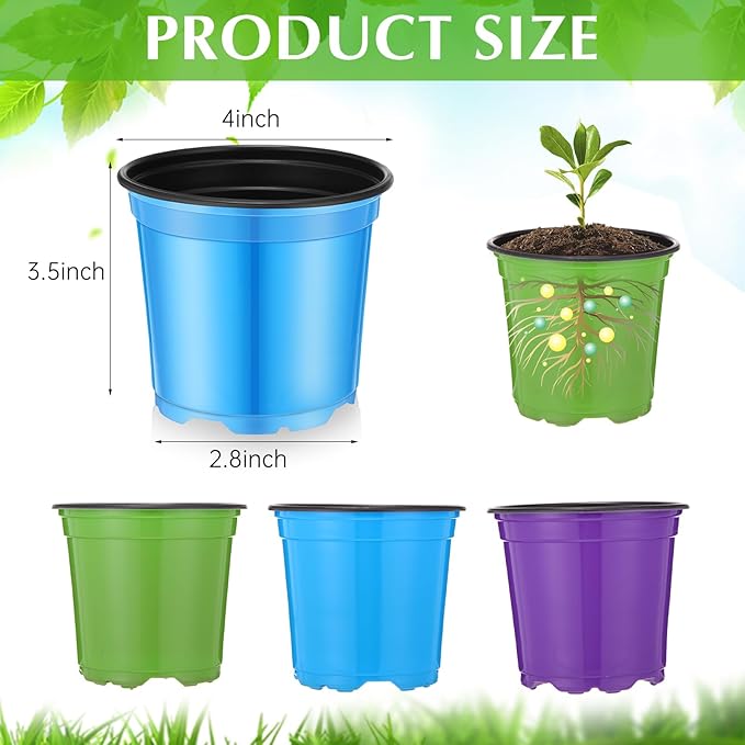 Havawish 150 Pcs 4 Inch Plastic Nursery Pots Seedling Starting Pots with Drainage Holes Thicken Flower Planters Seed Starting Indoor Outdoor for Seedling Cutting Transplanting(Multicolor)