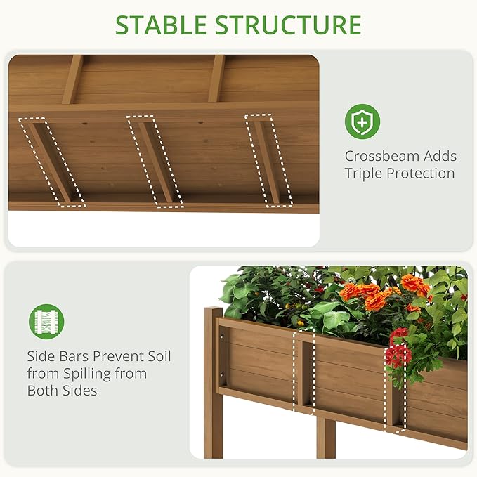 LUE BONA Raised Planter Box with Legs, 47 * 18 * 29 in, Raised Garden Bed with Tools and Storage Shelf, Weather Resistant, 3-Year Warranty, Standing Growing Bed Herb Planter for Vegetable, Brown