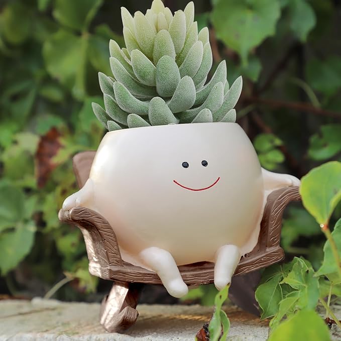 Cute Resin Flower Head Planters, Smily Face Planter Pots for Indoor Plants, Sit Rocking Chair Succulent Flower Pots with Drainage Hole, Gift IdeaI for Birthday