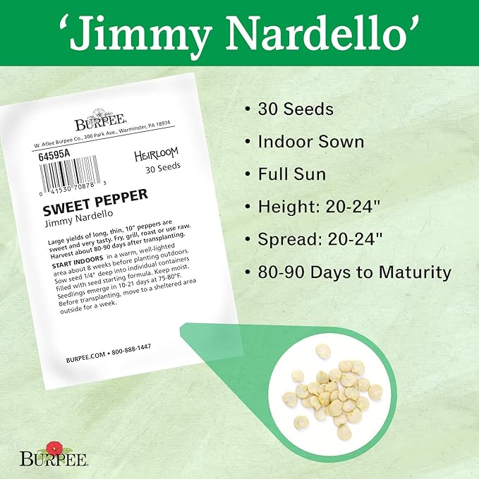 Burpee Jimmy Nardello's Sweet Pepper Seeds 30 seeds