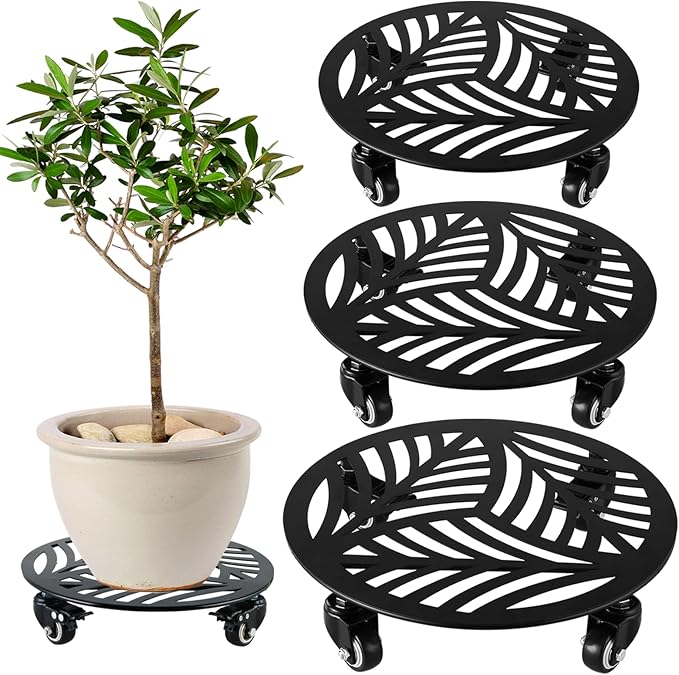 3 Packs Metal Plant Caddy with Wheels 12/13/13.6 inches Heavy-Duty Iron Rolling Plant Stand with Casters Indoor Outdoor Wheeled Plant Roller Base Pot Movers Plant Dolly Coaster Trolley Black