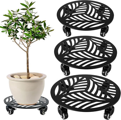 3 Packs Metal Plant Caddy with Wheels 12/13/13.6 inches Heavy-Duty Iron Rolling Plant Stand with Casters Indoor Outdoor Wheeled Plant Roller Base Pot Movers Plant Dolly Coaster Trolley Black