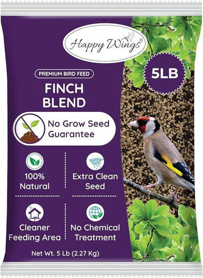 Happy Wings Finch Blend Bird Food - Mix of Sunflower Hearts/Kernels and Nyjer, 5 Pounds - No Grow Seed - For Wild Birds