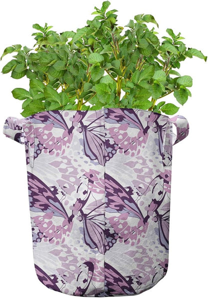Ambesonne Butterfly Grow Bags 5-Pack, Colorful Silhouettes Art, Heavyduty Fabric Pots with Handles for Plants, Charcoal Blue