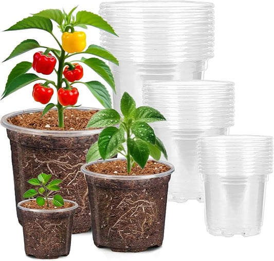 12 Pack 6.7/5/4.5 Inch Clear Plastic Pots for Plants，Thickened and Durable Nursery Pots for Plant，Plastic Plant Pot Seedling Planter Seed Starter Flower