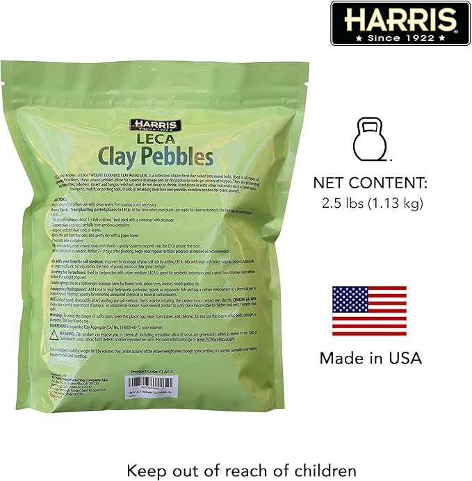 Harris LECA Expanded Clay Pebbles for Plants, 2.5lb for Indoor, Outdoor and Hydroponic Growing