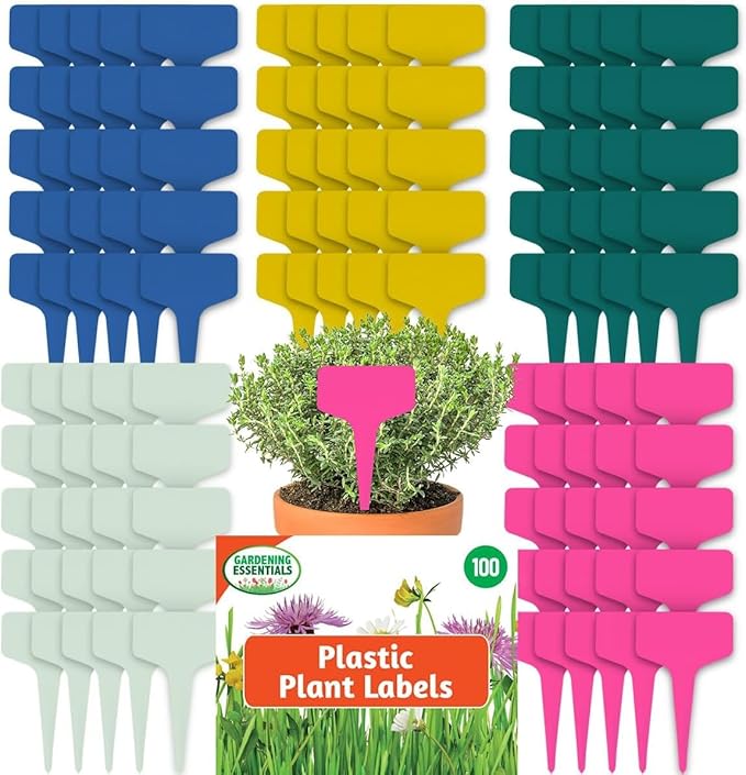100pcs Plant Labels, Colorful Plastic, T-Type Plant Tags for Outdoor Plants, Garden Potted Plants, Seed Labels, Plant Name Sticks(6 x 10cm)