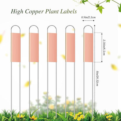 LEIFIDE 61 Pieces Metal Plant Tags Kit, 30 Pcs Copper Metal Plant Labels, 30 Rainproof PET Films, 1 Marker Pen, Reusable Garden Markers Nursery Tags(U Shape)