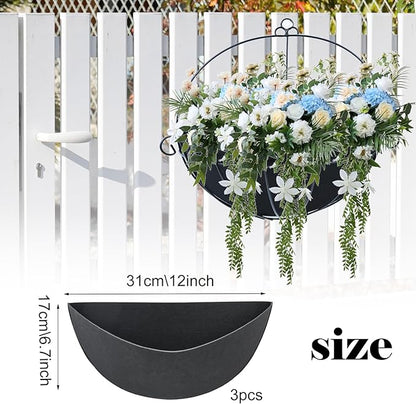 3PCS 12 Inch Half Round Planter Liners Fabric Plant Liners Half Circle Flower Basket Liners Replacement Felt Liner Coconut Liners Alternative for Wall Hanging Basket Planter