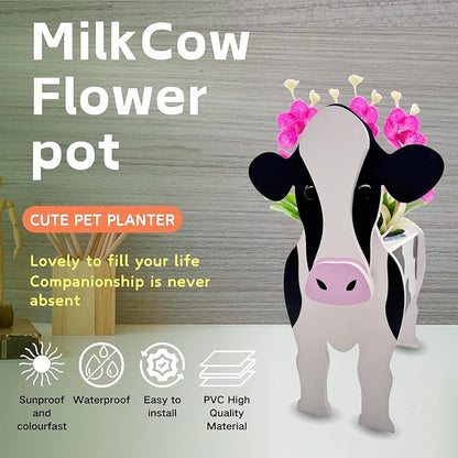 Milk Cow Planter Plant Pots,Animal Flower Pot for Indoor/Outdoor,Small Cute PVC Animal Face Shape Plant Container Best for Home Office Garden Decoration Mom Gift Ideas