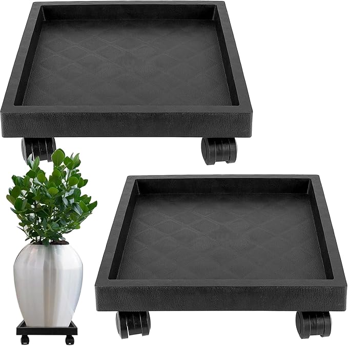 JOIKIT 2 Pack 11.8 Inch Square Plant Caddy with Wheels, Heavy Duty Rolling Plant Stand, Wheeled Planter Saucer Tray, Square Pot Trolley for Indoor Outdoor