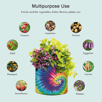 3/5/7/10 Gallon Abstract Swirl Design Tie Dye Breathable Thickened Grow Bag Heavy Duty Plant Pot Containers with Handles for Flower Potato Tomato Fruits Vegetables