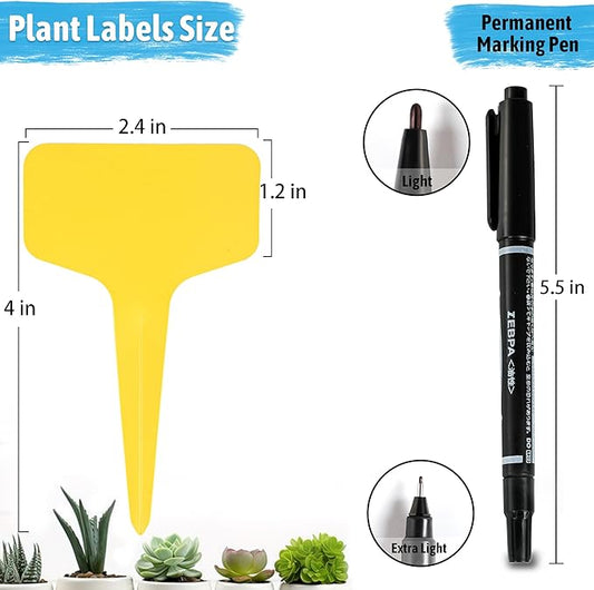 Plant Labels 200Pcs T-Type Markers - Waterproof Garden Tags with Permanent Pen (Yellow)