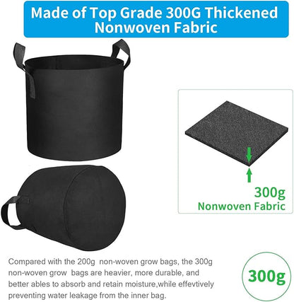 12 Packs 5 Gallon Grow Bags, Heavy Duty 300G Thickened Nonwoven Fabric Plant Pots with Handle