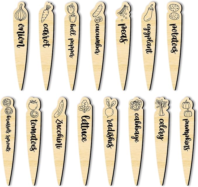 arricraft 15 Pcs Wood Plant Labels, 15 Styles Garden Labels Sign with Vegetable Patterns Vegetable Name Tags Wooden Markers for Indoor and Outdoor Plants Vegetables Seed Potting 6×1inch