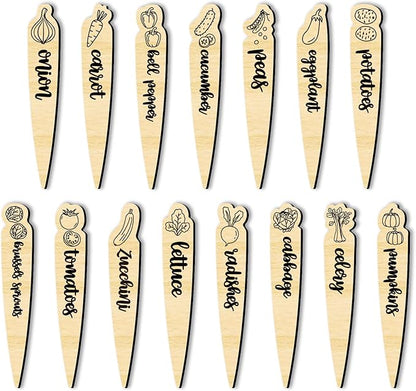 arricraft 15 Pcs Wood Plant Labels, 15 Styles Garden Labels Sign with Vegetable Patterns Vegetable Name Tags Wooden Markers for Indoor and Outdoor Plants Vegetables Seed Potting 6×1inch