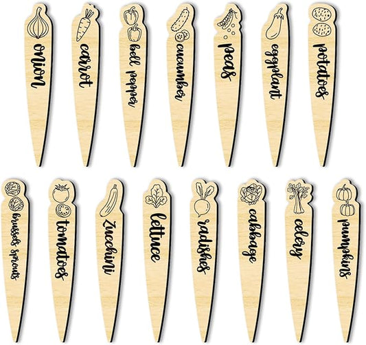 arricraft 15 Pcs Wood Plant Labels, 15 Styles Garden Labels Sign with Vegetable Patterns Vegetable Name Tags Wooden Markers for Indoor and Outdoor Plants Vegetables Seed Potting 6×1inch