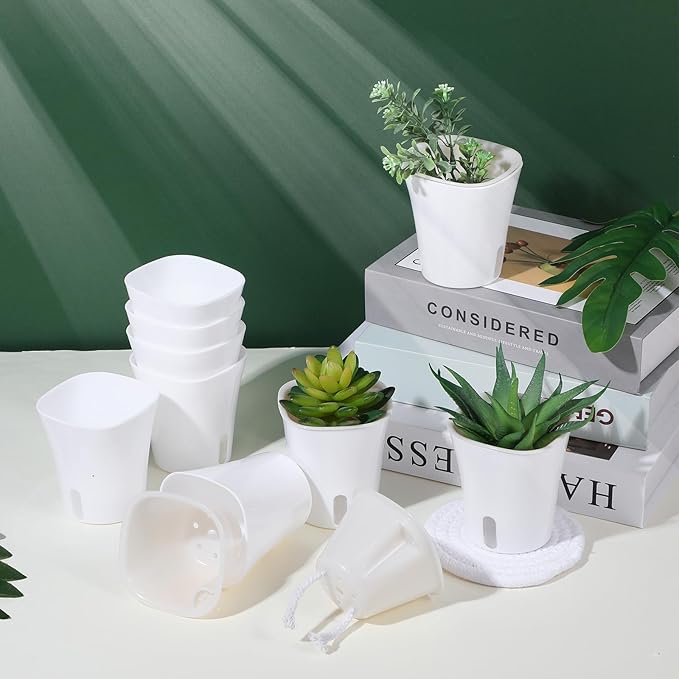 20 Pcs 3 Inch Self Watering Pots Self Watering Planters for Indoor Plants Plastic Self Watering Plant Pot Garden Flower Pots with Water Level Indicator Vents for Herbs ﻿