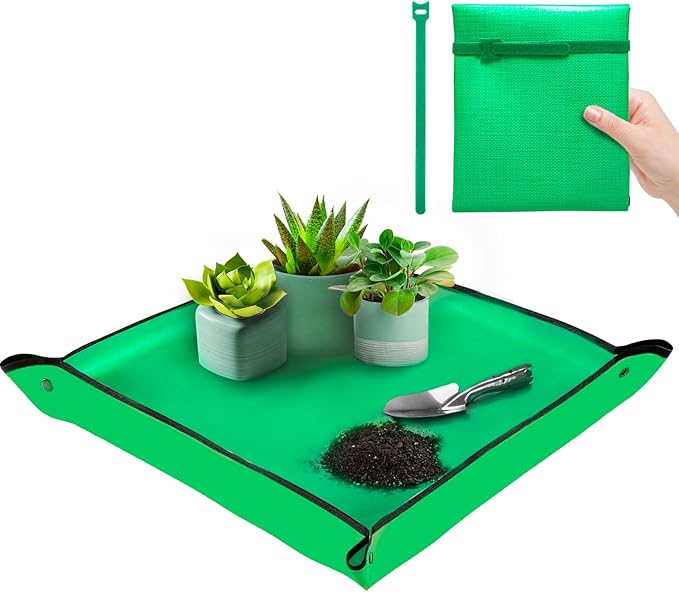 Plant Repotting Mat 26.8" X 26.8",Square Succulent Gardening Mat Waterproof Transplanting Mat Thickened Foldable Soil Change Mat and Potting Soil Mess Control Tidy Tray Repotting Mat