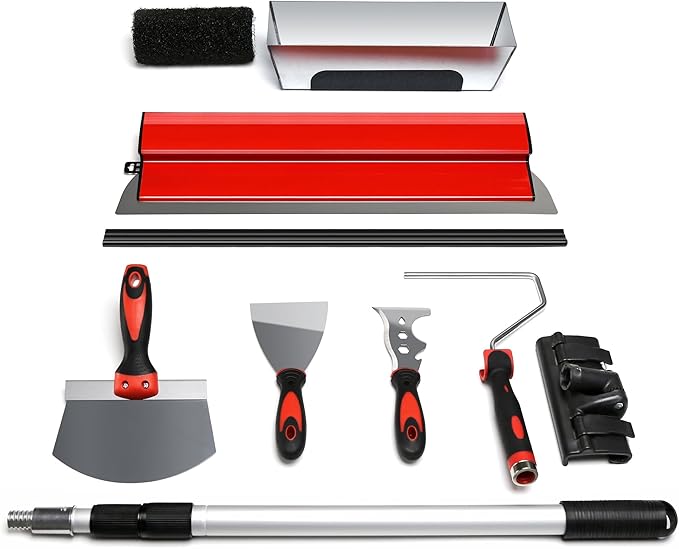 Drywall Skimming Blade Set, Include 24" Skimming Blade, 12" Mud Pan, 7" Drywall Compound Rollers, a Extension Handle and Three Drywall Tools for Drywall/Plaster/Wallboard