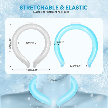 2Pcs Neck Cooling Tube with Insulated Bag, Reusable Cooler Ice Neck Ring Warps, Ice Pack for Wearable Stay Cool for Hot Weather, Summer, Outdoors, Sports, Work(Blue, White)