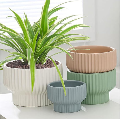 Puoyik 2 Piece Set of Flower Pots 8/6 inches, Ceramic Flower Pots with Drainage Holes, Indoor and Outdoor Plant Flower Planter (7.8/5.9 White)