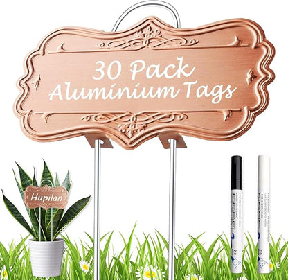 30 Pack Metal Plant Labels,Larger Area 3.7"X 2" Waterproof Garden Markers for Plants Outdoor with 2 Pens,Reusable Aluminum Plant Label Stakes Name Tags for Vegetables Herb Flowers Seedlings