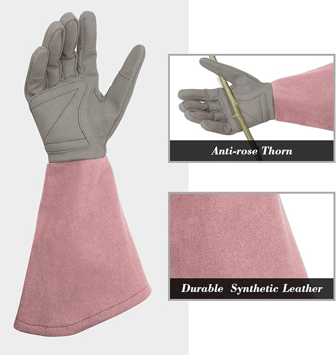Rose Pruning Gloves Thorn Resistant, Embroidery Gardening Gloves with Extra Long Forearm Protection