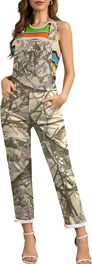 Camo Jumpsuit for Women Camouflage Bibs Overalls Work Utility Coveralls with Pockets