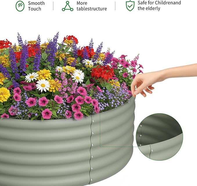 DDK Galvanized Raised Garden Bed, Round Outdoor Planter Bed, 4x4x1.5ft Metal Planter Box for Gardening and Planting,2Pack,LG