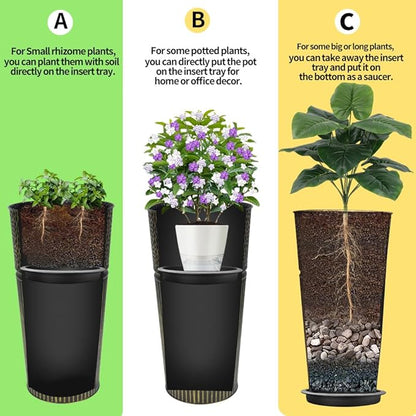 2 Pcs Pack 25 Inches Metal Tall Tapered Planter Pots Large Galvanized Steel Round Planter Flower Pot with Drainage Holes for Indoor Outdoor Deck Porch Garden Home Patio Front Door (antique bronze, M)