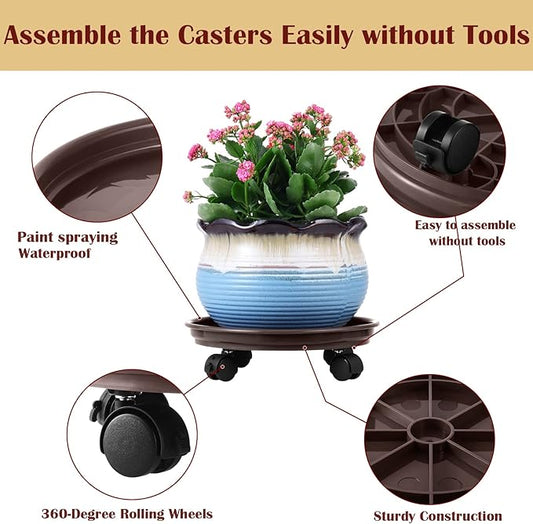 12 Packs Plant Caddy with Wheels 11.8" Plastic Rolling Plant Dolly Coasters Heavy-duty Wheeled Planter Mover Rollers Indoor Outdoor Wheeled Flower Pot Base Suacers with Casters, Brown