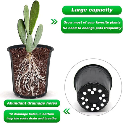 100-Pack 1 Gallon Nursery Pots, Thickened Pots for Plants with Drainage Holes, Large Plastic Flower Pots for Seedlings, Succulents, Transplanting, Come with 100pcs Plant Labels
