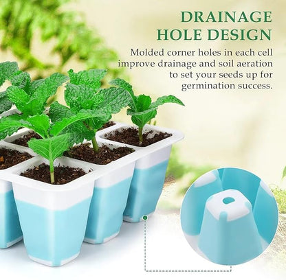 5 PCS Reusable Seed Starter Tray, 60 Cells Seed Starter Kit with Flexible Pop-Out Cells, Seedling Starter Trays for Seed Starter, Indoor Greenhouse Seeding Planting Growing