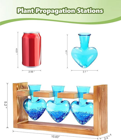 Nacome Plant Terrarium Propagation Stations: Birthday Gifts for Plant Lovers Women Mom Wife Daughter - 3 Bulb Glass Vase with Wooden Stand Tabletop for Hydroponics Home Garden Wall Decor