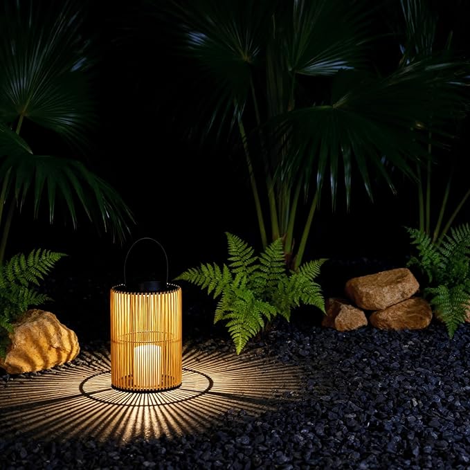 Solar Lanterns Outdoor Waterproof, Imitation Candle Lantern in Boho Style for Garden, Backyard, Patio Decor, Birthday Gifts for Women Mom Grandma, Hanging Garden Lights for Outside (2 Pack)