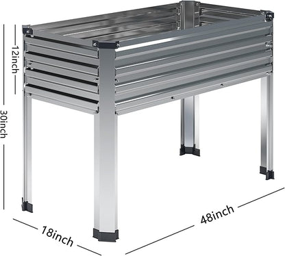 Galvanized Raised Garden Bed with Legs,48×18×30in Elevated Planter Box for Backyard,Outdoor Garden, Patio, Balcony, 300lb Capacity,Silver