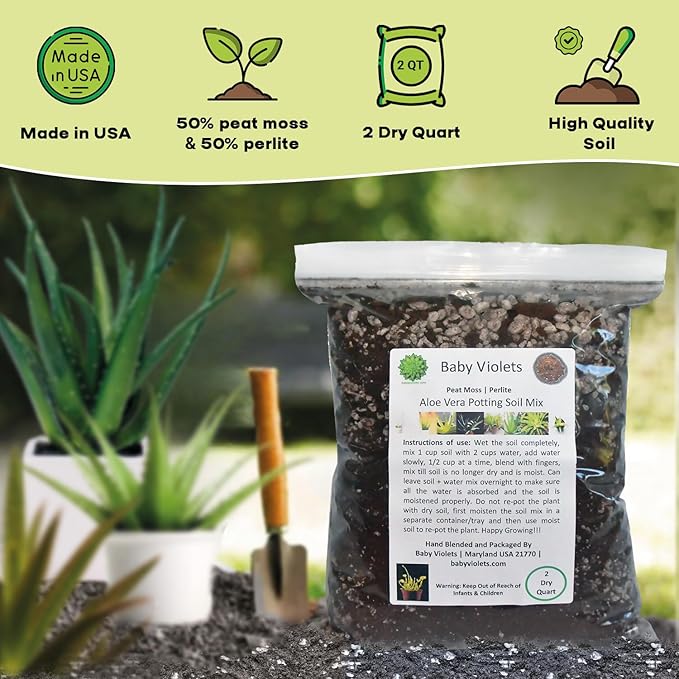 Aloe Vera Plant Potting Soil Mix Peat Moss & Perlite (½ Gallon / 2 quarts).