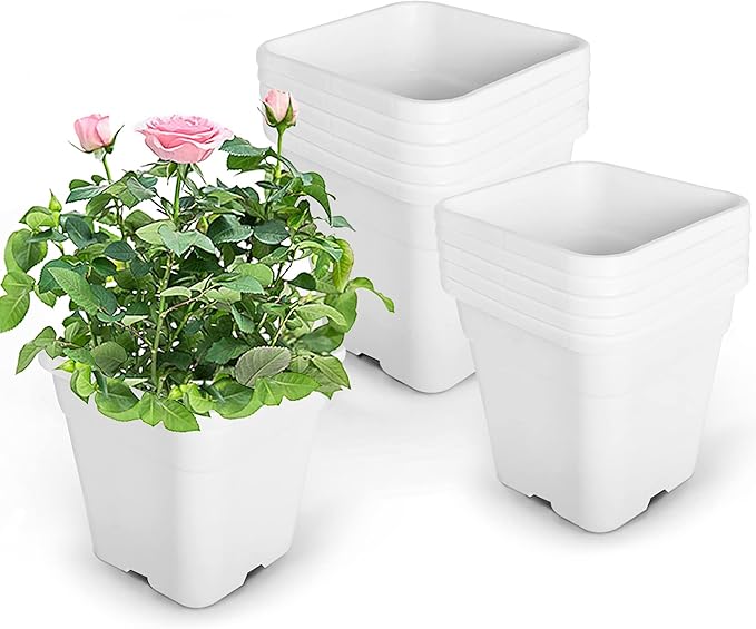 HOSTIC 1 Gallon Square Nursery Pots Flexible Plastic Pots for Plants Gallon Pot with Drainage Holes 10 Pcs