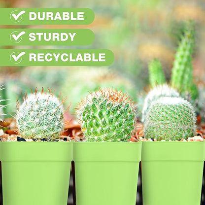 Amyhill 4 Inch Flower Pots Square Plants Nursery Pot Plastic Plant Seedling Pots Nursery Transplanting Planter Container with Saucer for Indoor Herbs Succulent Balcony Garden(Green,100 Pcs)