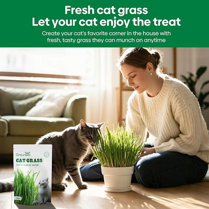 Cat Grass Seeds 8oz, Non-GMO Wheat Cat Grass Seeeds & Oat Seeds Mix, High Germination Cat Grass Seeds Grown in USA for Indoor Cats