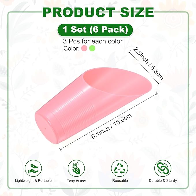 6-Pack Bonsai Soil Scoops, Plastic Garden Soil Scoops Bucket Shovel Potting Scoopers for Transplanting/Flower Planting/Plant Succulent, Colorful Small Gardening Tools [Green, Pink]