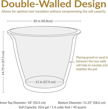 Sunnydaze 20-Inch Franklin Large Plant Pot - Polyresin Round Outdoor Planter with Drillable Drainage Hole - 4 Pack - Sable