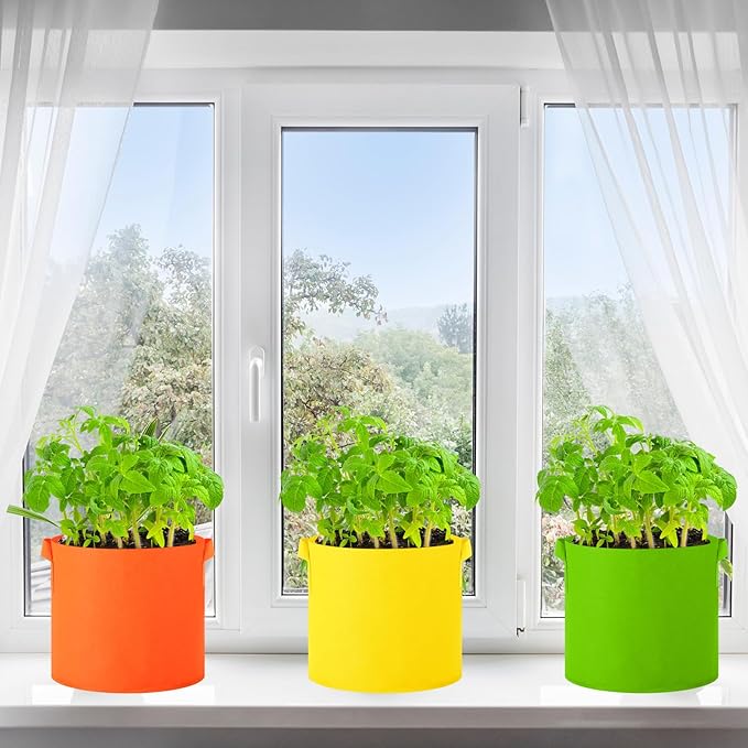 12 Pcs Multicolor Plant Grow Bags Large Grow Bags Fabric Planter Thickened Non Woven Fabric Pots with Handles for Indoor Outdoor Garden Planting Seeds Flower, 6 Colors (7 Gallon)