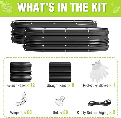 WORKPRO 2PK 4x2x1ft Outdoor Galvanized Raised Garden Bed Kit, Rust & Corrosion Protection, Easy Assembly, Safe Edge, Ideal for Vegetables & Flowers, Black