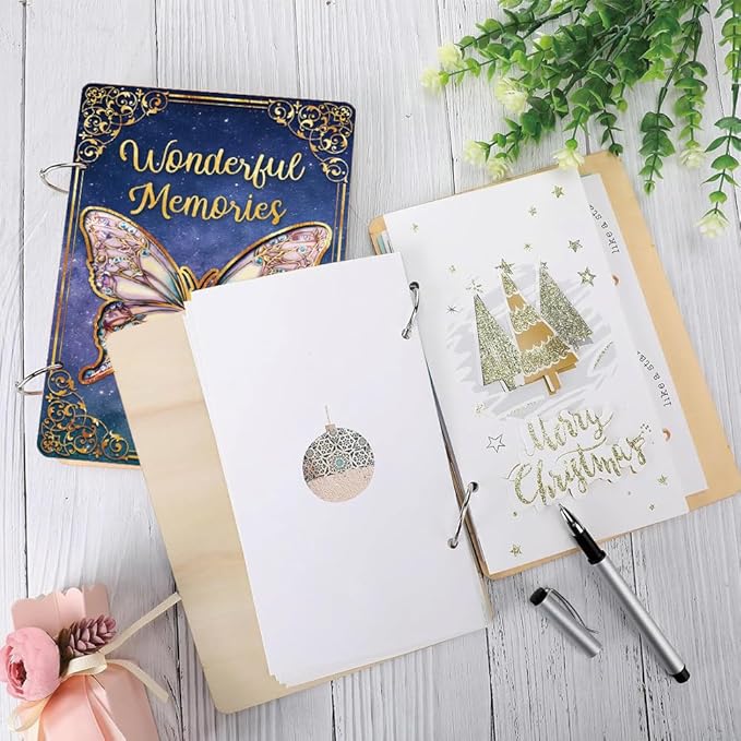 SUPERDANT Butterfly Greeting Card Organizer Birthday Gift Card Holder Wonderful Memories Cards Keeper Storage Keepsake Book Binder Post Cards Photo Album Holder Wedding Planner Journal Keepsake Gifts