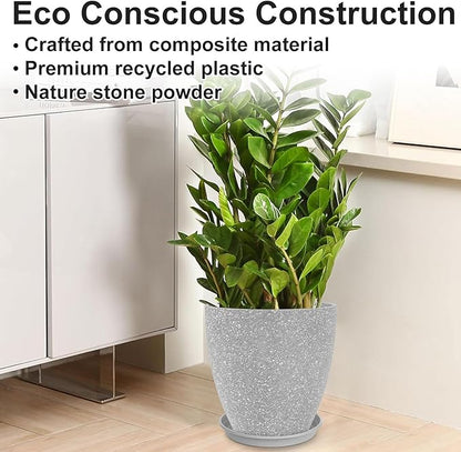 GameXcel Flower Pot Indoor - Outdoor Plant Pot - Gray Rough Planter - Elegant Stone Imitation - 12" Diameter 12" Tall with Drainage Holes and Saucer